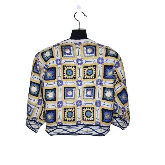Vintage 80s Peruvian Connection Granny Square Patchwork Cardigan Sweater Womens - Picture 3 of 4